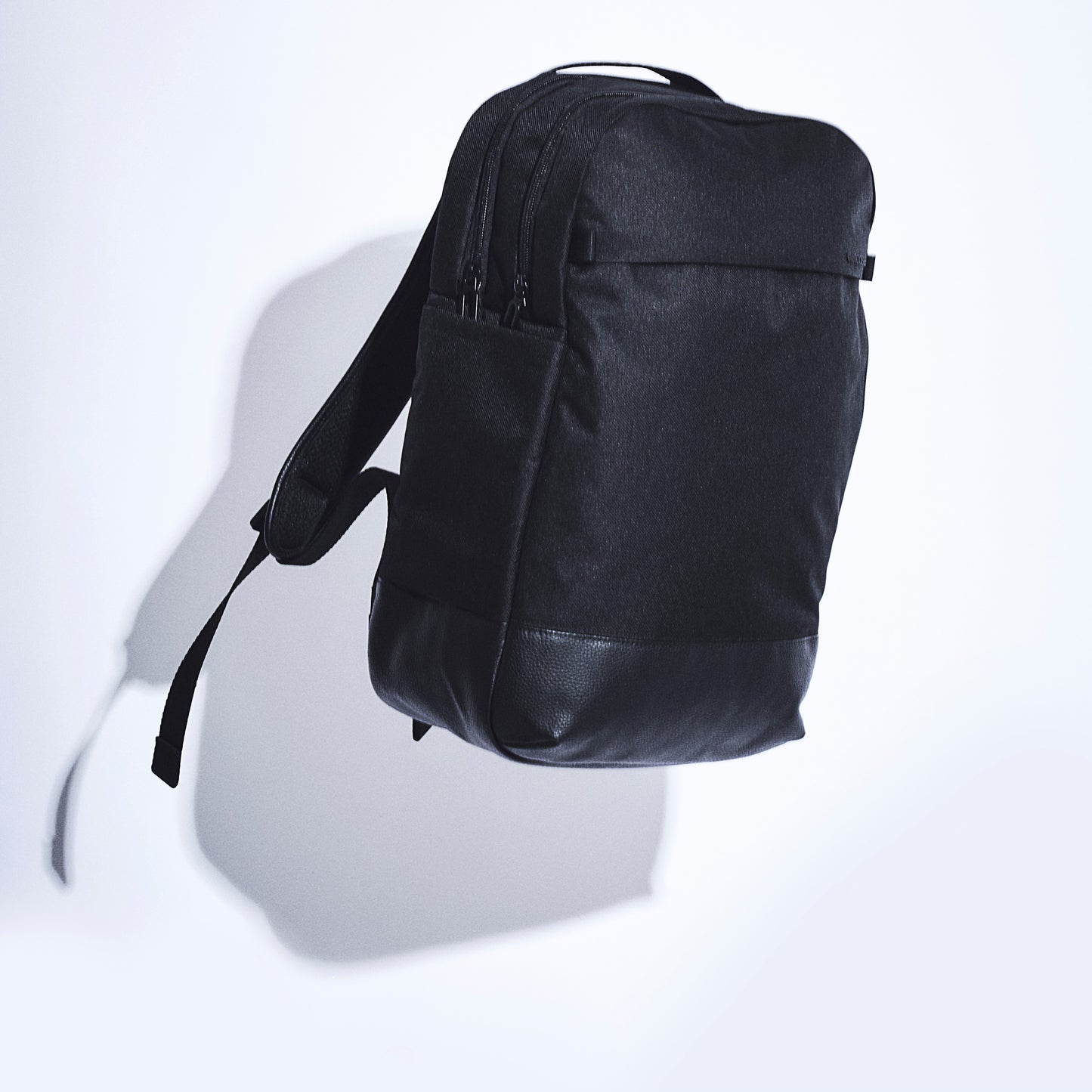 Twill & Leather Backpack -Black-(STORE LIMITED)