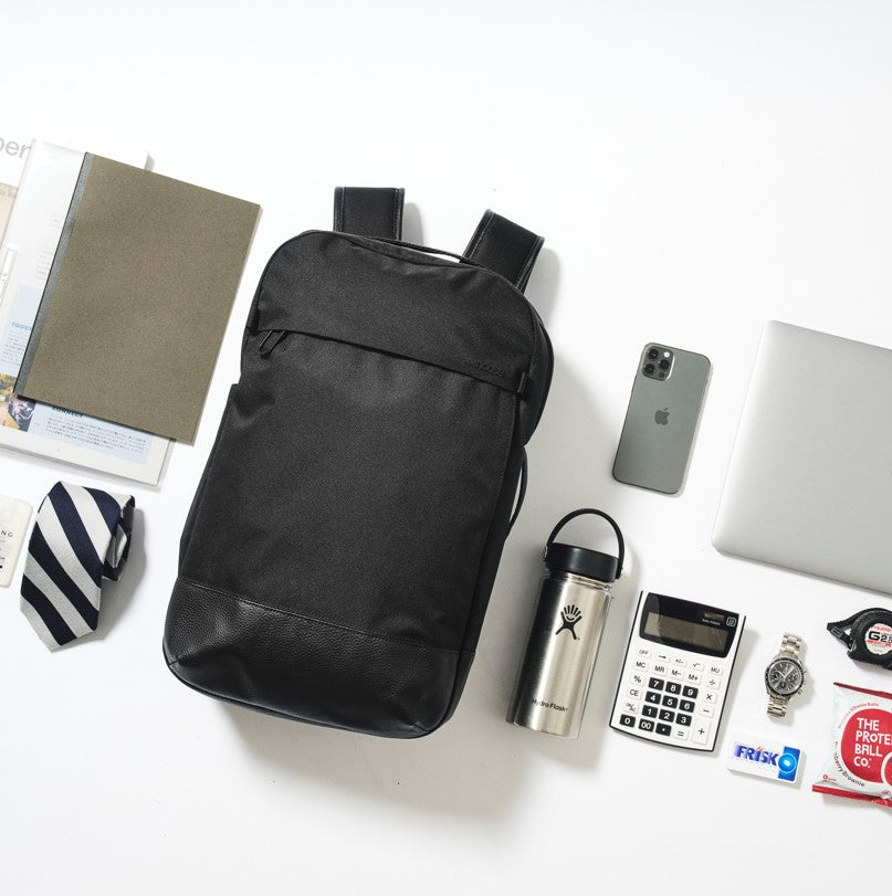 Twill & Leather Backpack -Black-(STORE LIMITED)